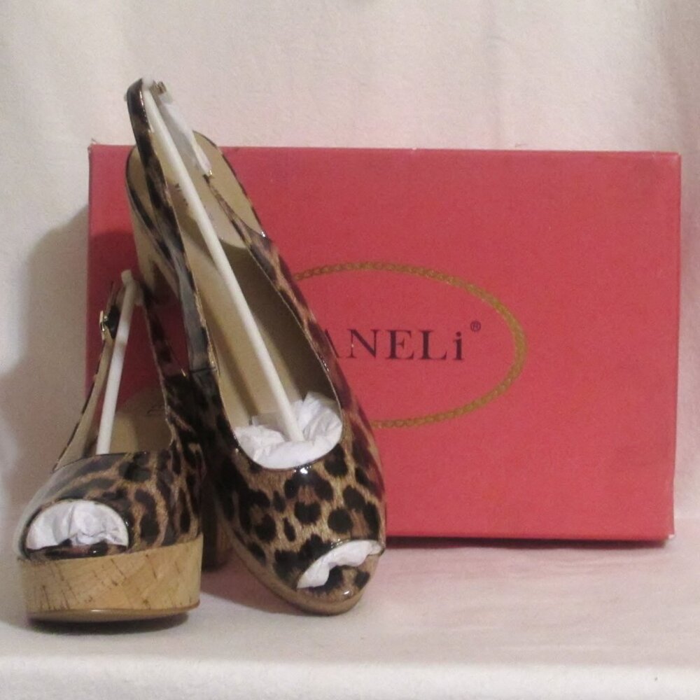NEW Ladies VANELI Leopard Patent Leather Heels Shoes 8 1/2 M 8.5 M Orig $175